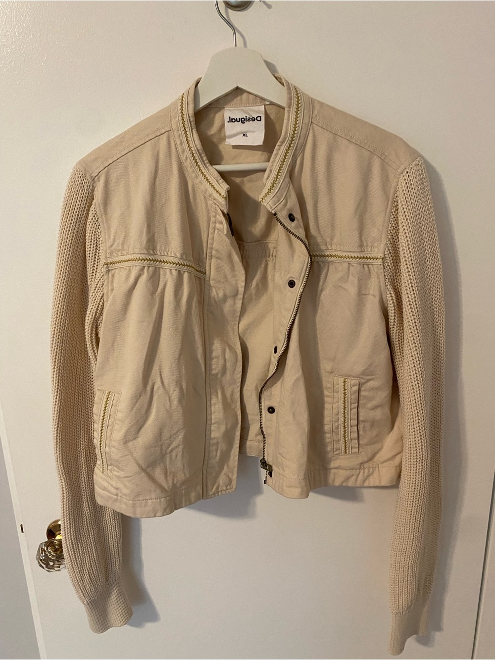 Desigual Cream Knit-Sleeve Bomber Jacket